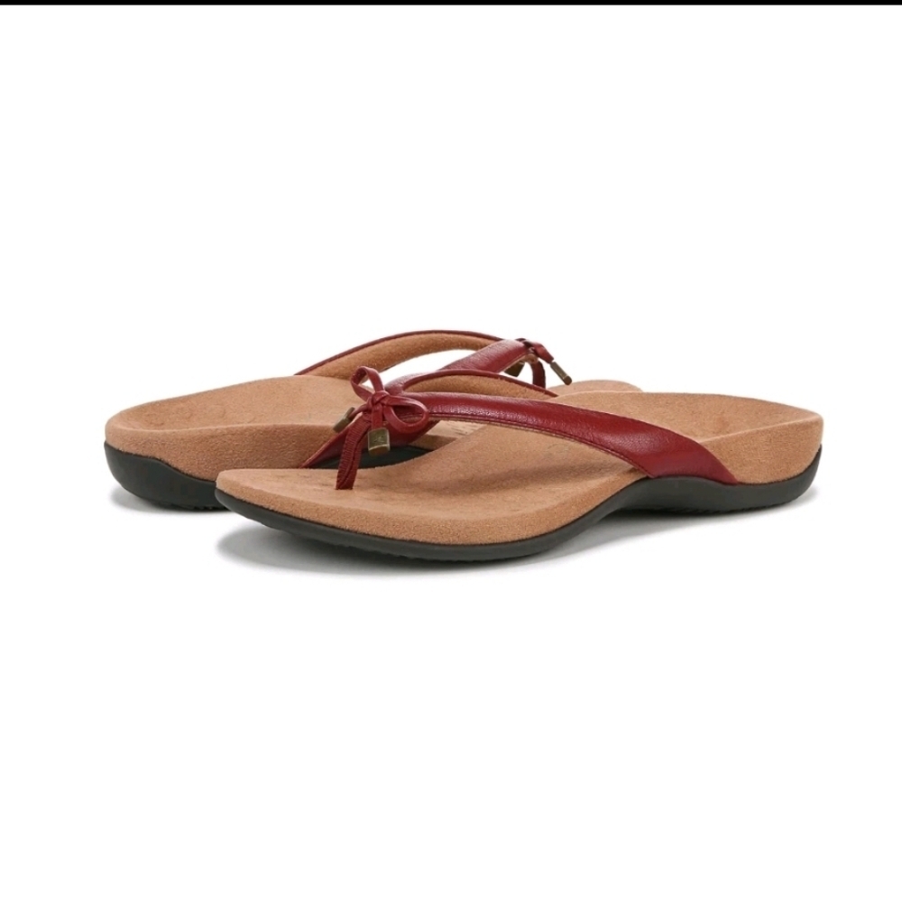 Vionic Women's Bella Leather Thong Sandals Flip-Flop Syrah I0929L1601wine Color - Picture 2 of 8